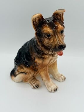Lefton Ceramic German Shepherd Puppy Figurine - Brown & Black